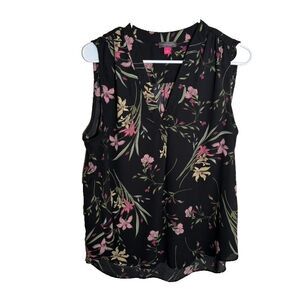 Vince Camuto Blouse Women's Large Black Floral Sleeveless Lightweight Shirt